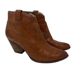 Frye Reina Western Pointed Toe Leather Ankle Boots in Cognac 8.5